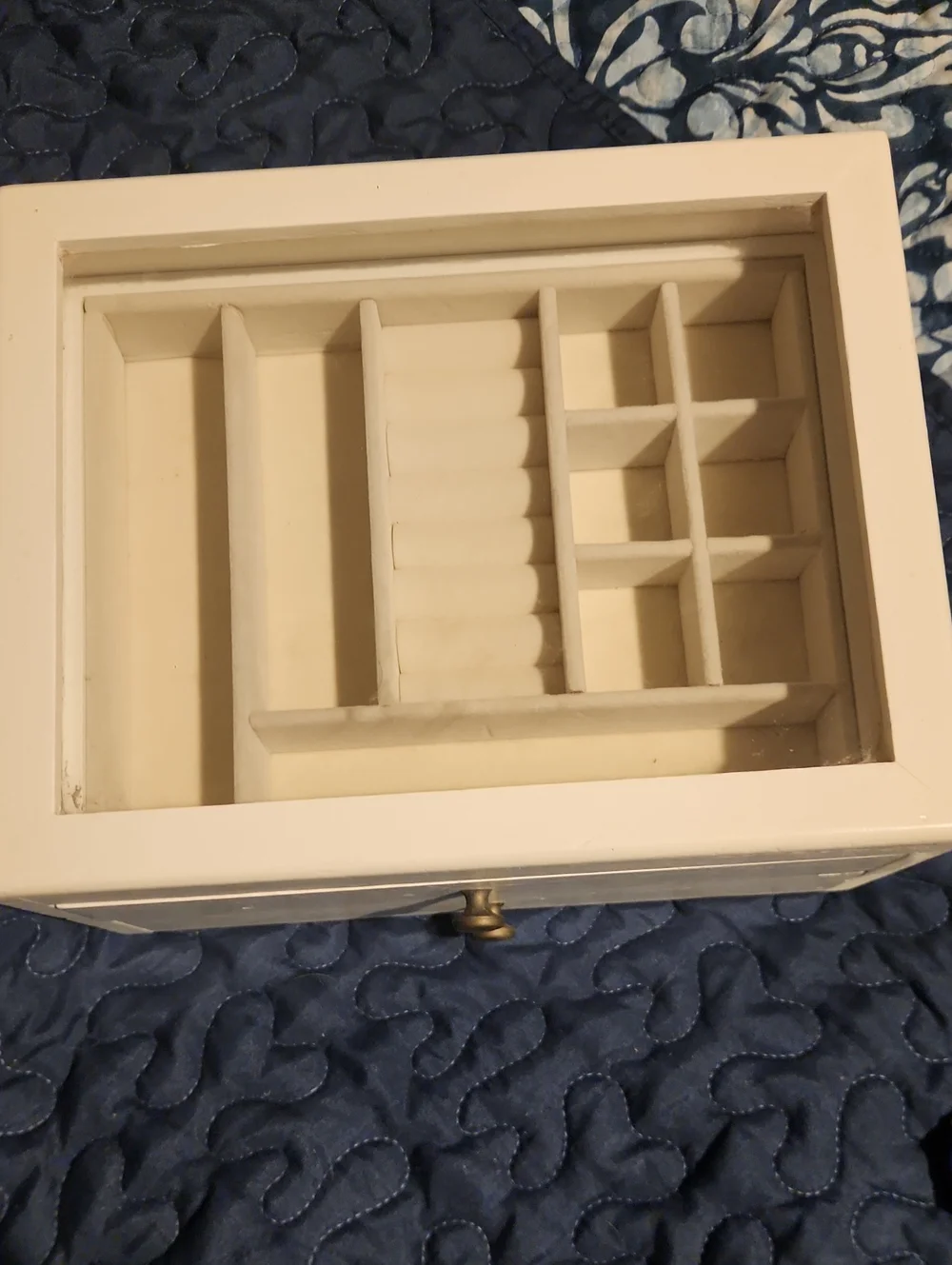 White Wood Jewelry Organizer Box with Glass Top